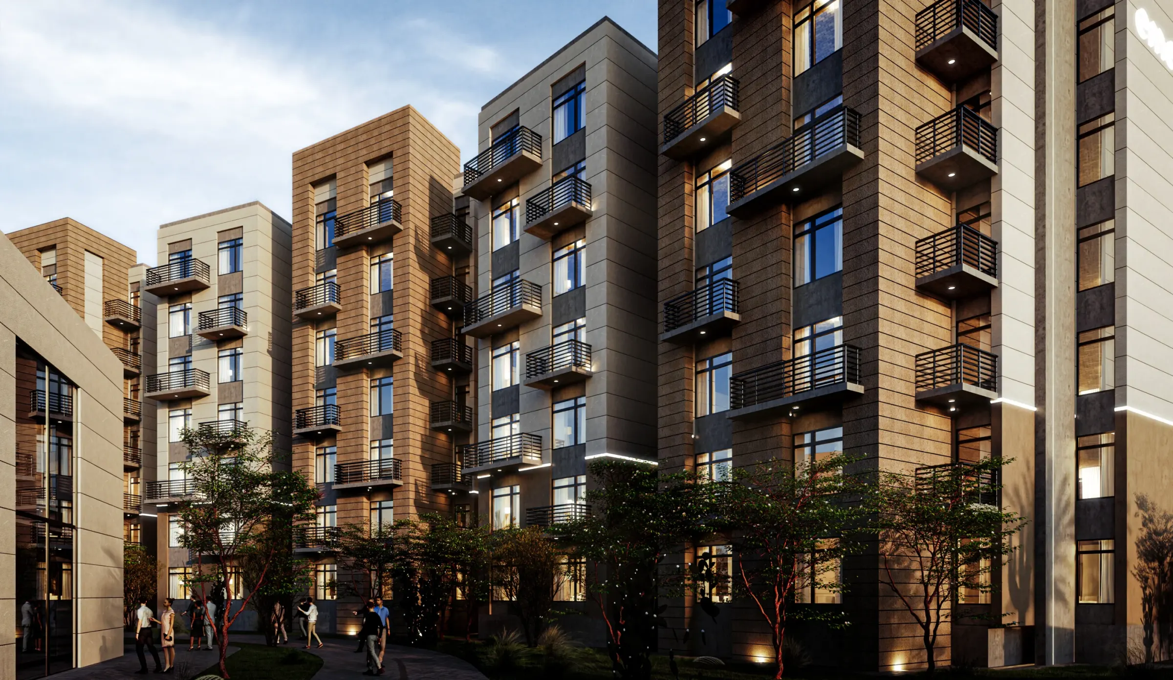 Residents walking through Emera's landscaped community